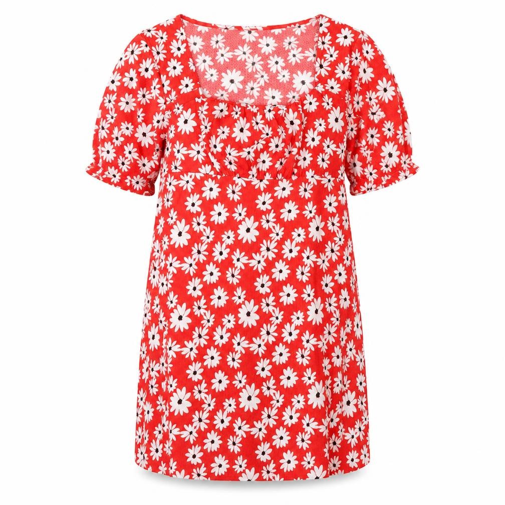 New Look Women's Red Floral Dress, Size 18, Sweetheart Neckline