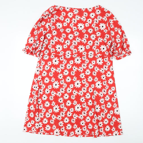 New Look Women's Red Floral Dress, Size 18, Sweetheart Neckline