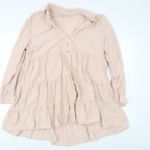 Zara Women's Beige Shirt Dress, L, Collared, Summer