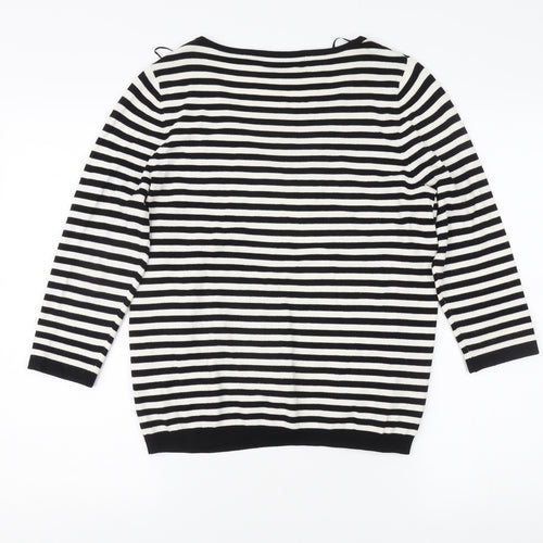 Marks and Spencer Women's Black Striped V-Neck Pullover UK 12