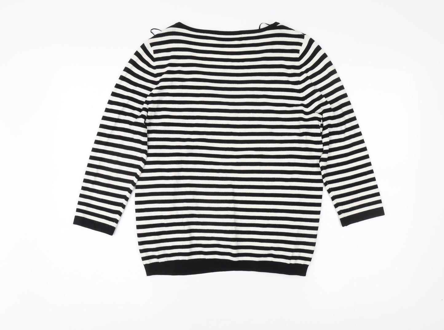 Marks and Spencer Women's Black Striped V-Neck Pullover UK 12