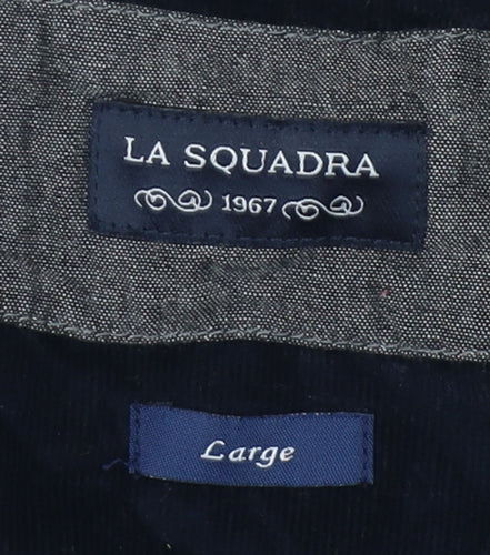 La Squadra Men's Blue Long Sleeve Button-Up Shirt