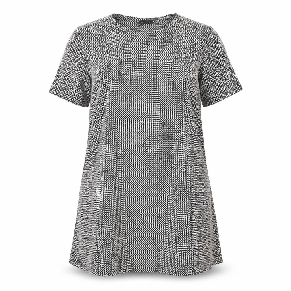 Front view of Marks & Spencer Women's Black Geometric Shift Dress, size 18