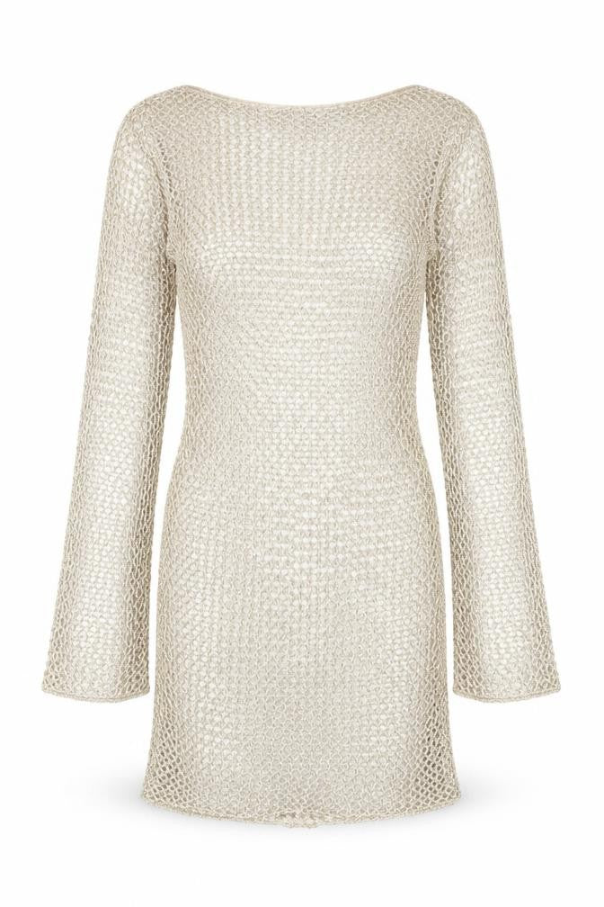 Front view of PRETTYLITTLETHING Women's Beige XS Knit Sequin Dress
