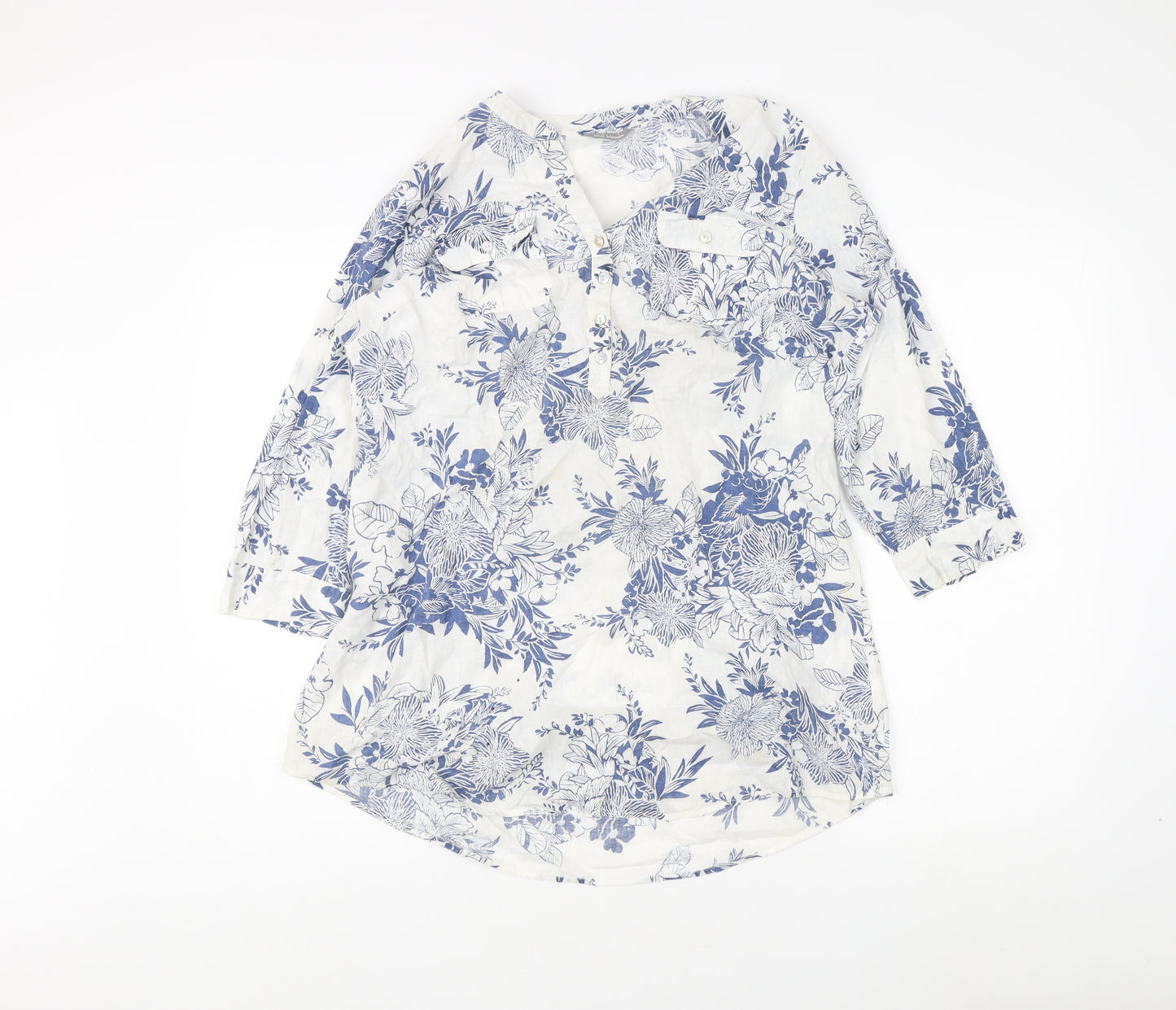 Marks and Spencer Women's Blue Floral Blouse Size 14