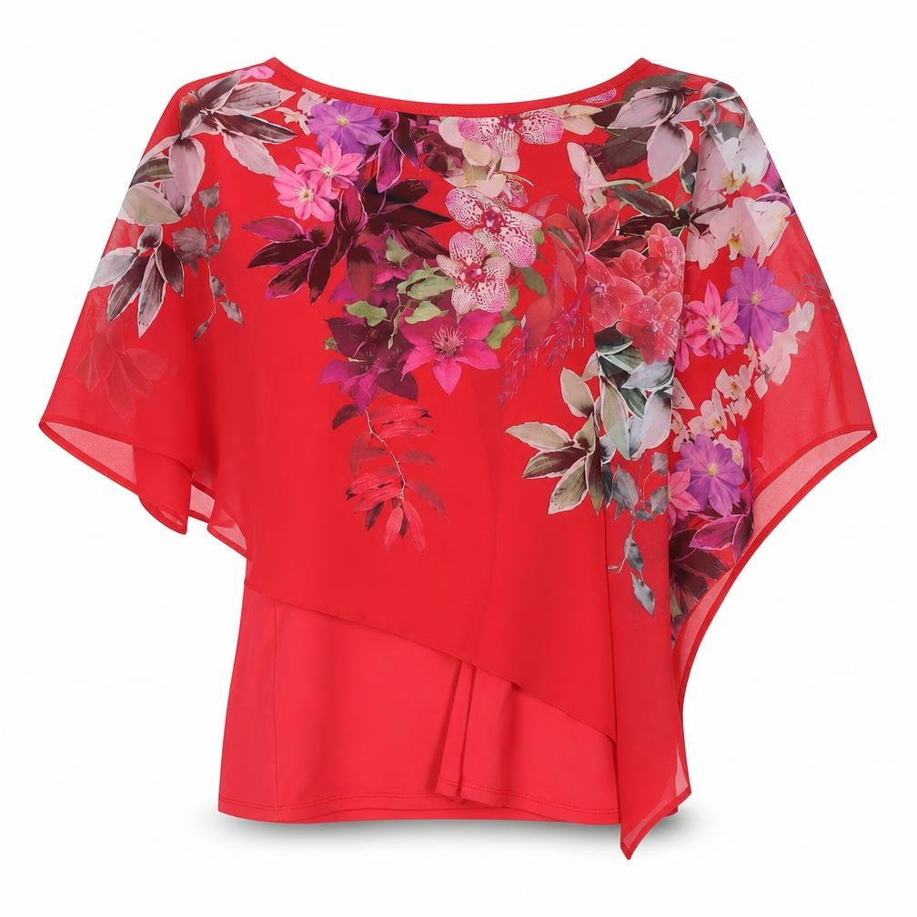Front view of Wallis Women's Red Floral Cape Sleeve Top
