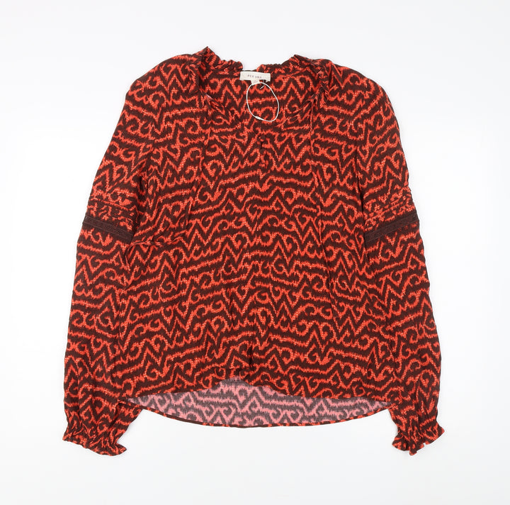 Per Una Women's Red Geometric Long Sleeve Blouse