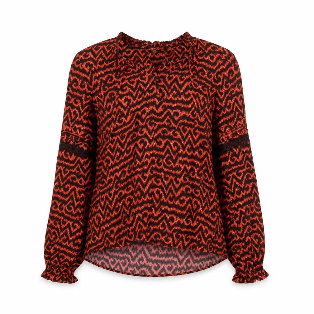 Front view of Per Una Women's Red Geometric Long Sleeve Blouse