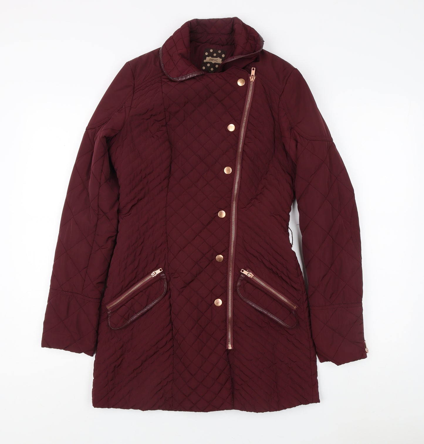 Next Women's Red Quilted Long Coat, Size Regular