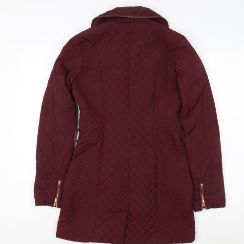 Next Women's Red Quilted Long Coat, Size Regular