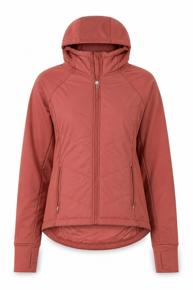 Front view of H&M Women's Red Hooded Puffer Jacket, size S