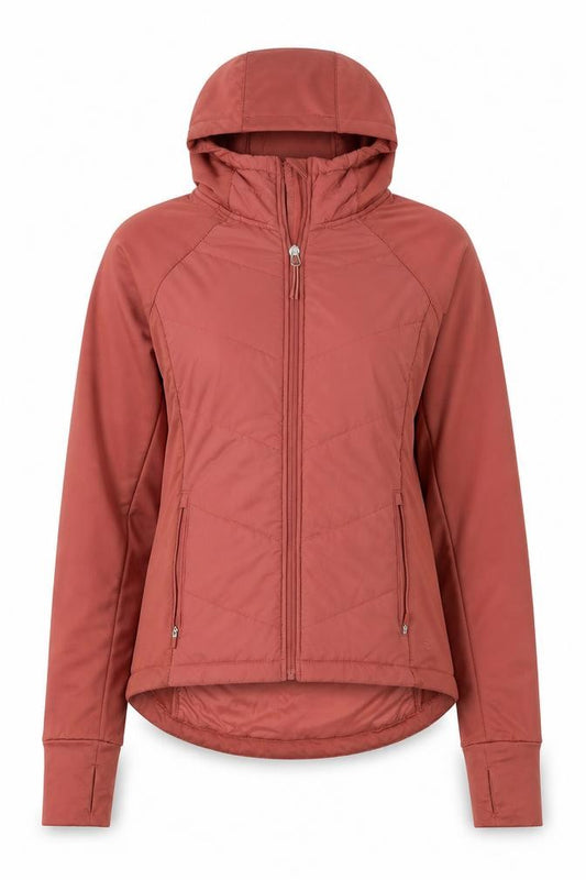 Front view of H&M Women's Red Hooded Puffer Jacket, size S