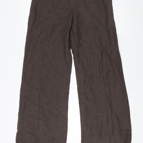 Wallis Women's Brown Linen Wide-Leg Trousers, Size 14