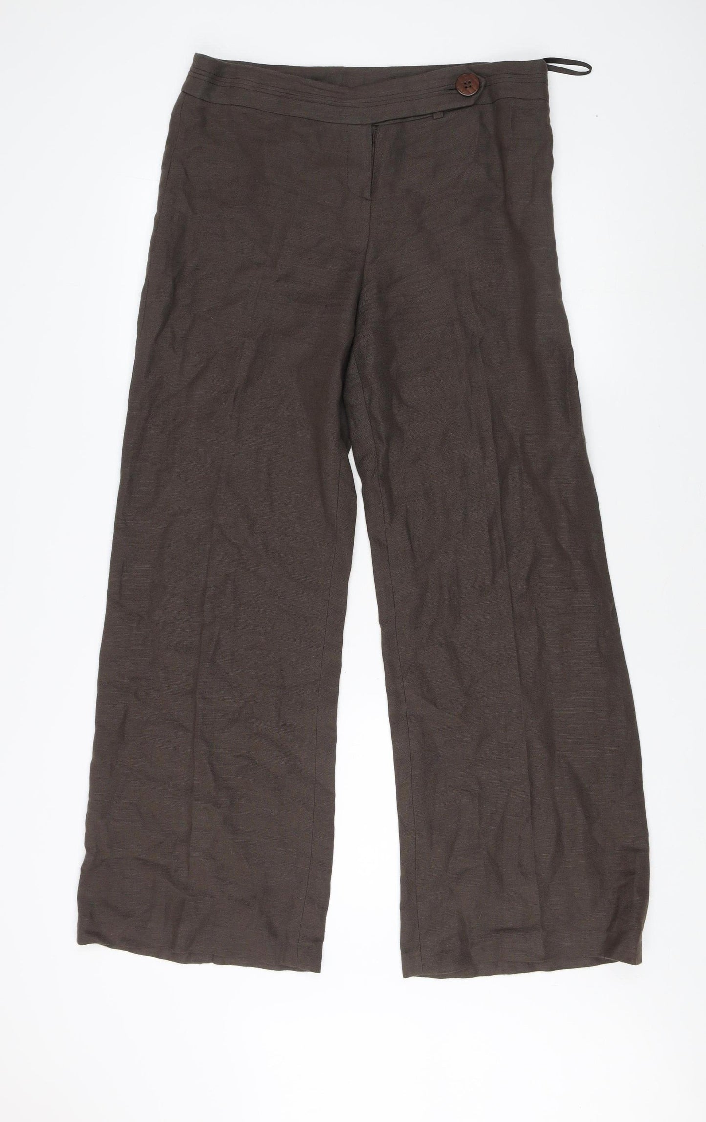 Wallis Women's Brown Linen Wide-Leg Trousers, Size 14