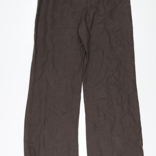 Wallis Women's Brown Linen Wide-Leg Trousers, Size 14