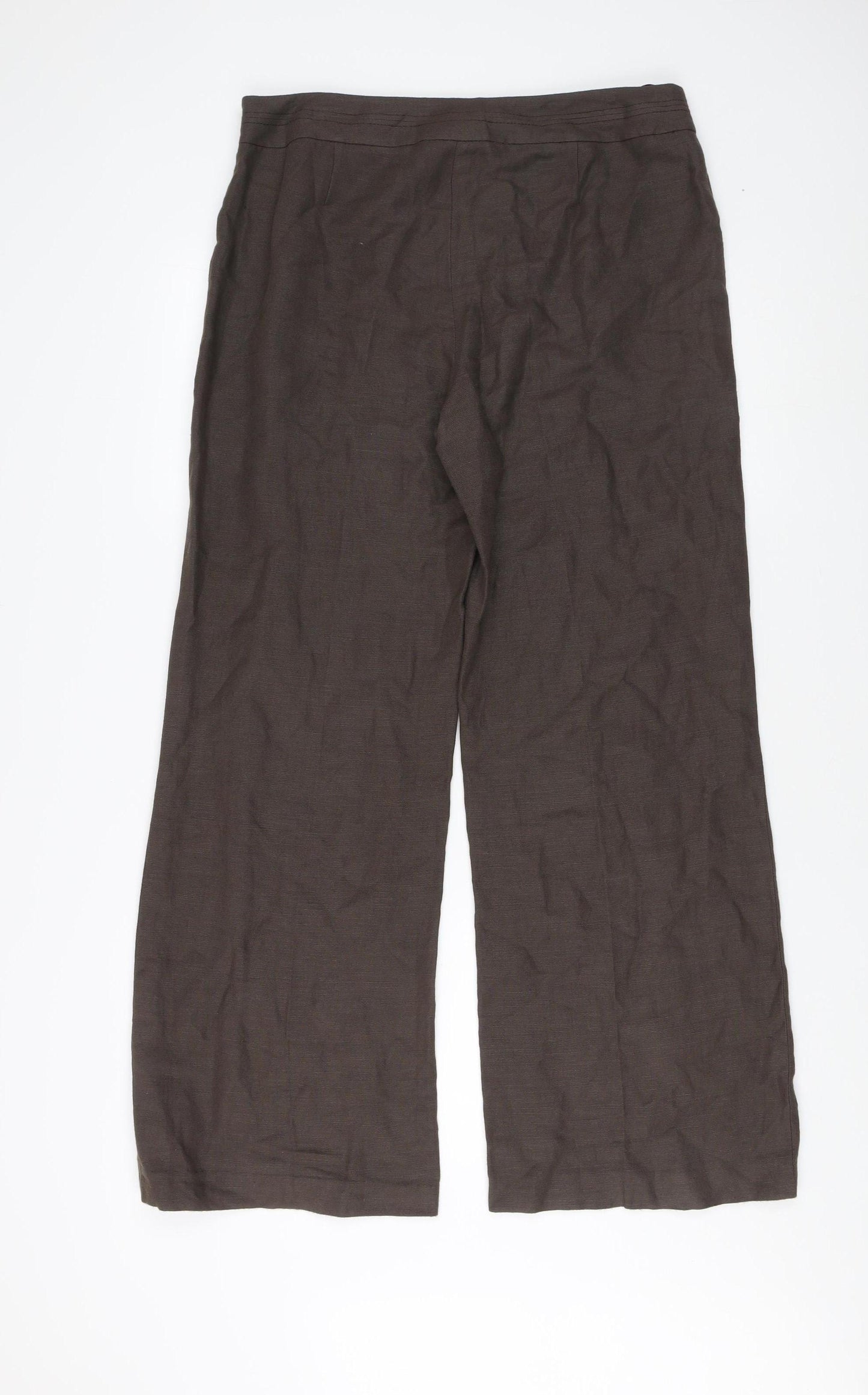 Wallis Women's Brown Linen Wide-Leg Trousers, Size 14