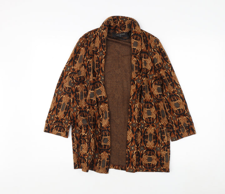 River Island Women's Brown Geometric Open Front Cardigan Size 6