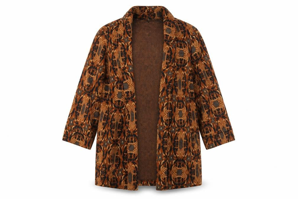 Front view of River Island Women's Brown Geometric Open Front Cardigan, size 6