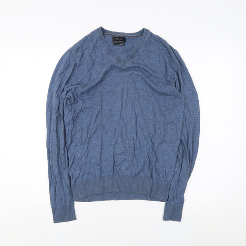 Zara Man Blue V-Neck Cotton Cashmere Jumper M