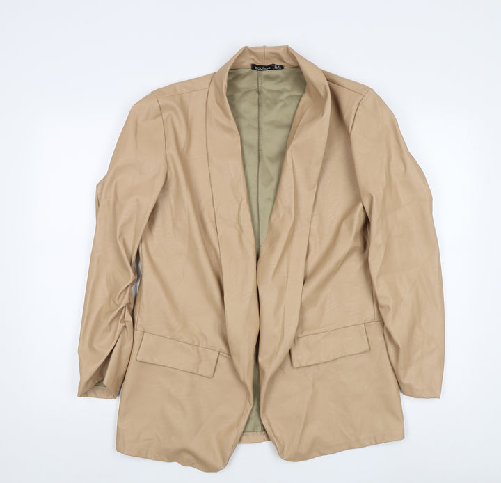 Boohoo Women's Beige Faux Leather Blazer UK 14