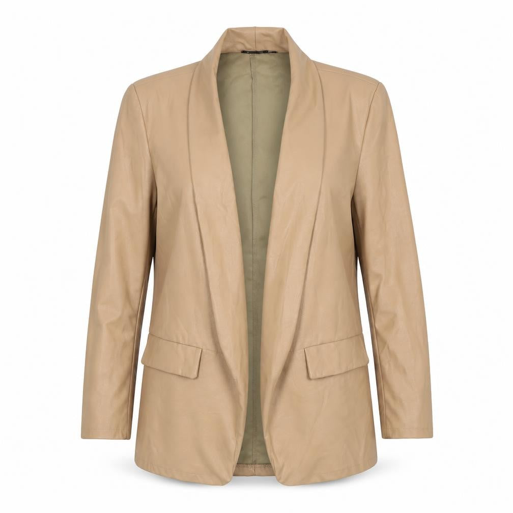 Boohoo Women's Beige Faux Leather Blazer UK 14