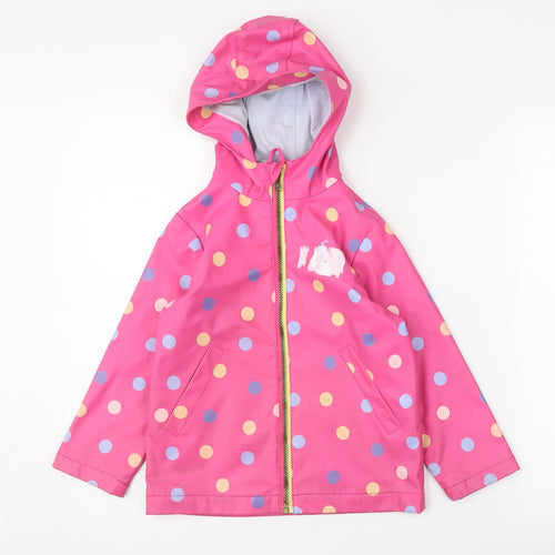 Joules Girls Pink Polka Dot Rain Coat 4 Years Hooded Waterproof