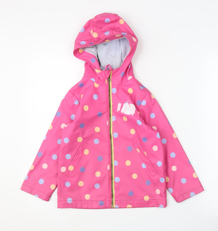 Joules Girls Pink Polka Dot Rain Coat 4 Years Hooded Waterproof