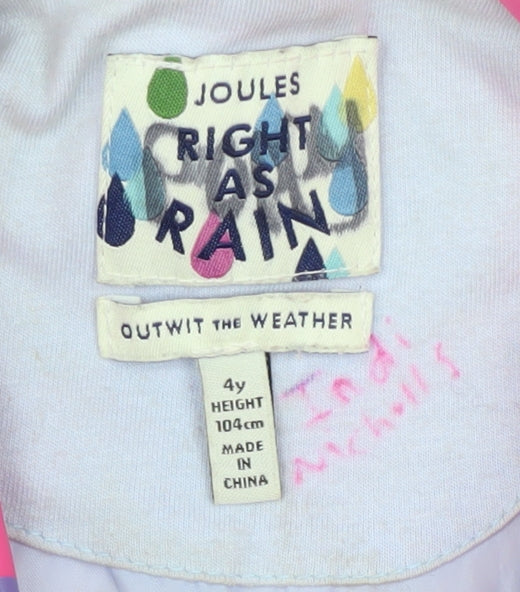 Joules Girls Pink Polka Dot Rain Coat 4 Years Hooded Waterproof