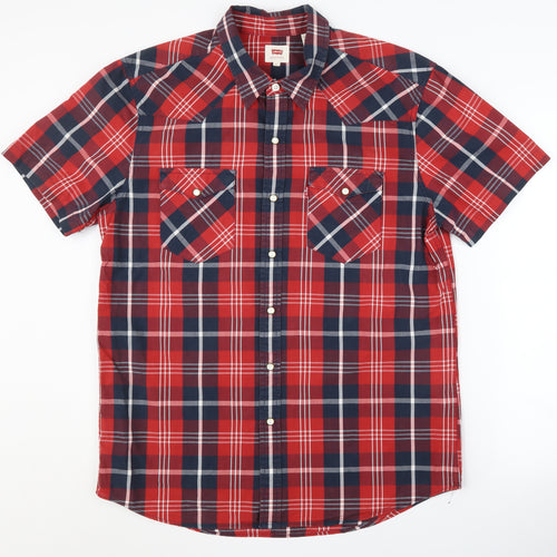 Levi's Men's Red Plaid Short Sleeve Shirt, Size L