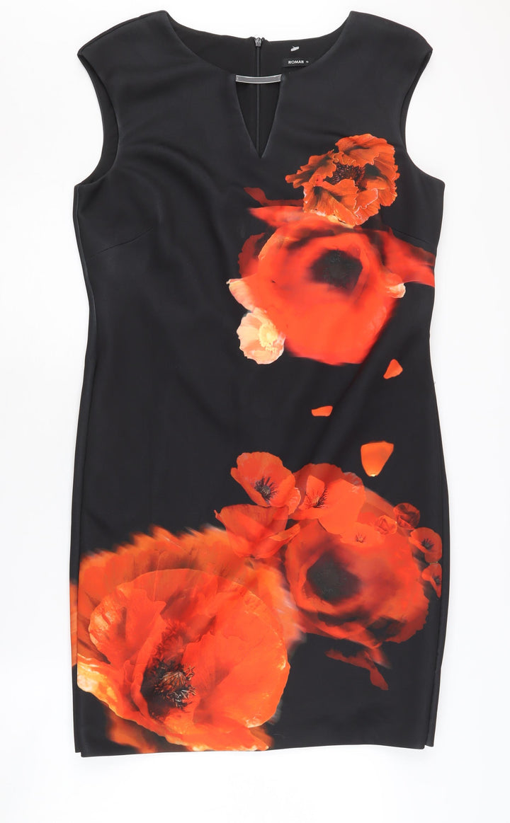 Roman Women's Black Floral Sheath Dress Size 16
