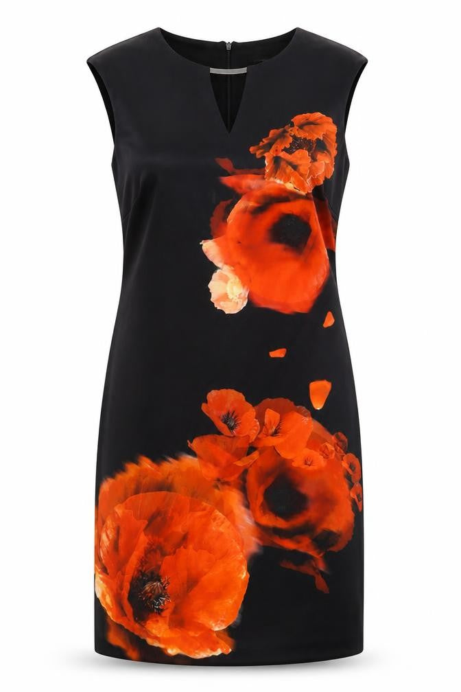 Roman Women's Black Floral Sheath Dress Size 16