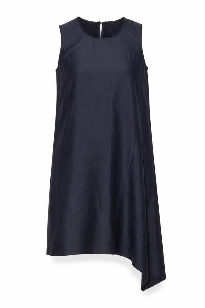 Front view of DKNY Women's Black Asymmetric Shift Dress S