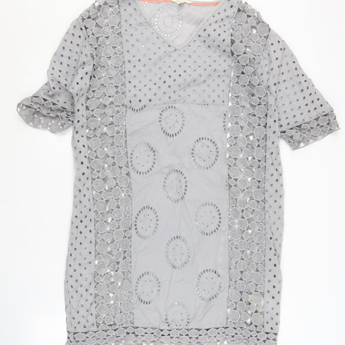 White Stuff Women's Grey Dress Size 10 - Embroidered Cotton