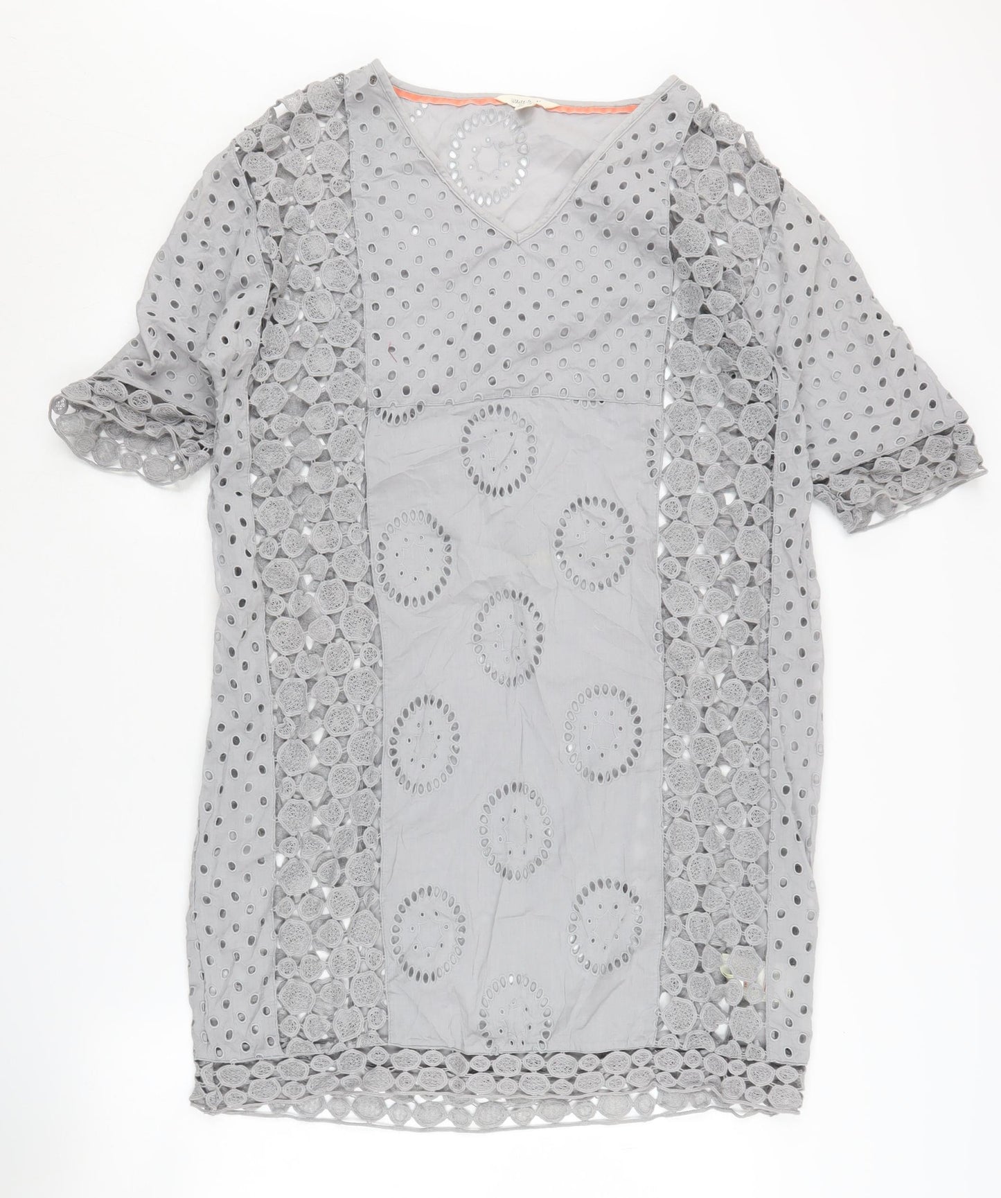 White Stuff Women's Grey Dress Size 10 - Embroidered Cotton