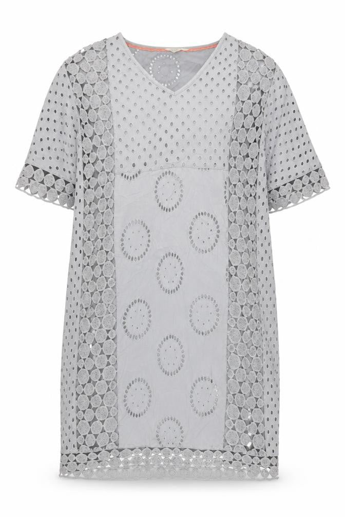 Front view of White Stuff Women's Grey Dress, size 10, - Embroidered Cotton