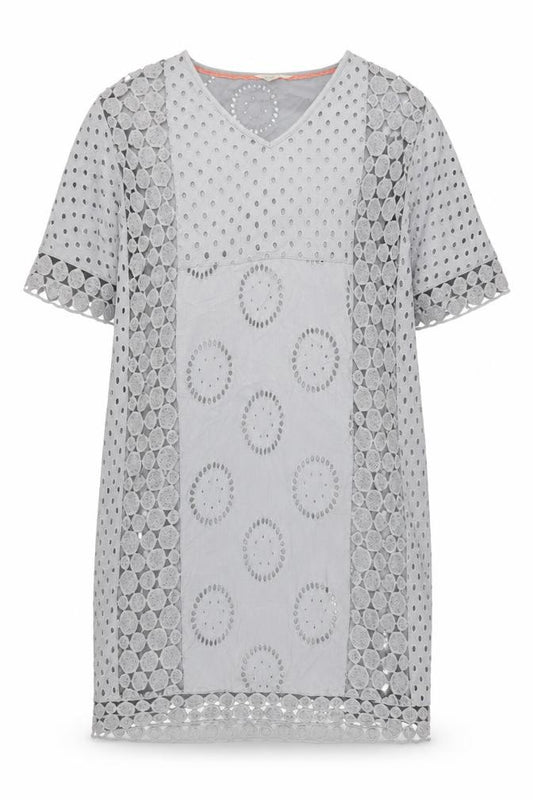 Front view of White Stuff Women's Grey Dress, size 10, - Embroidered Cotton