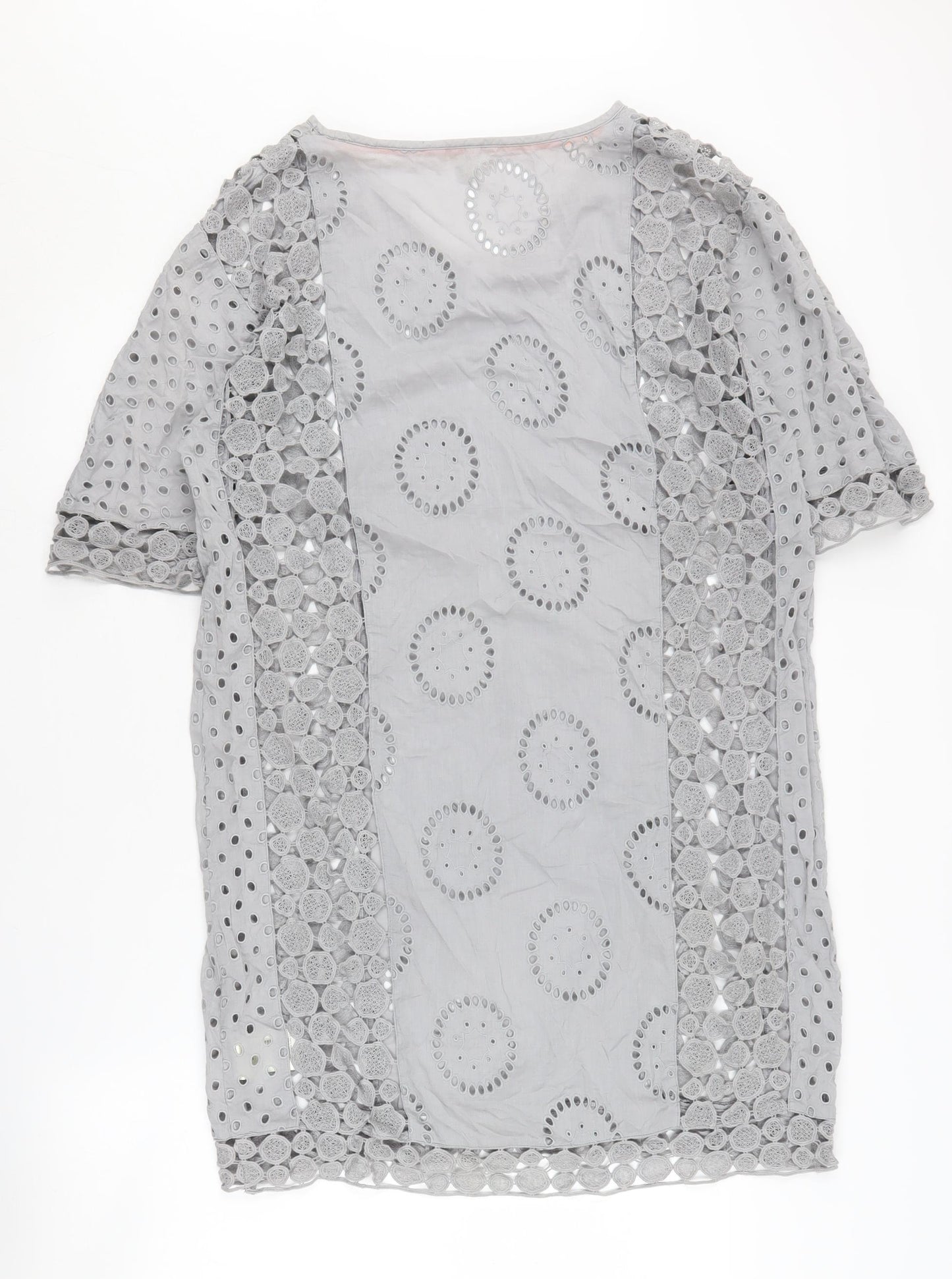 White Stuff Women's Grey Dress Size 10 - Embroidered Cotton