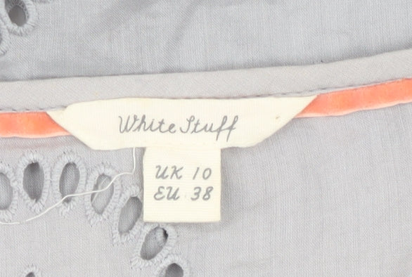 White Stuff Women's Grey Dress Size 10 - Embroidered Cotton