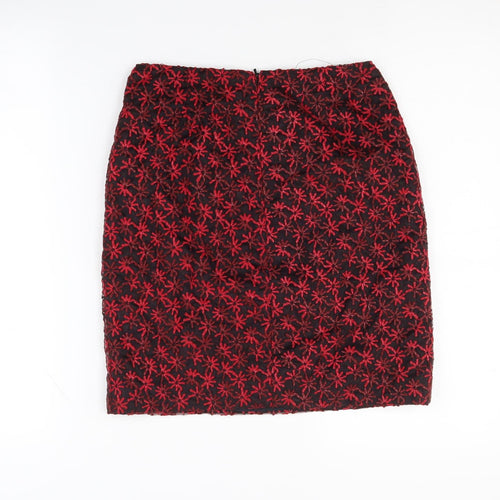 Oasis Women's Red Floral Skirt Size 8 Embroidered