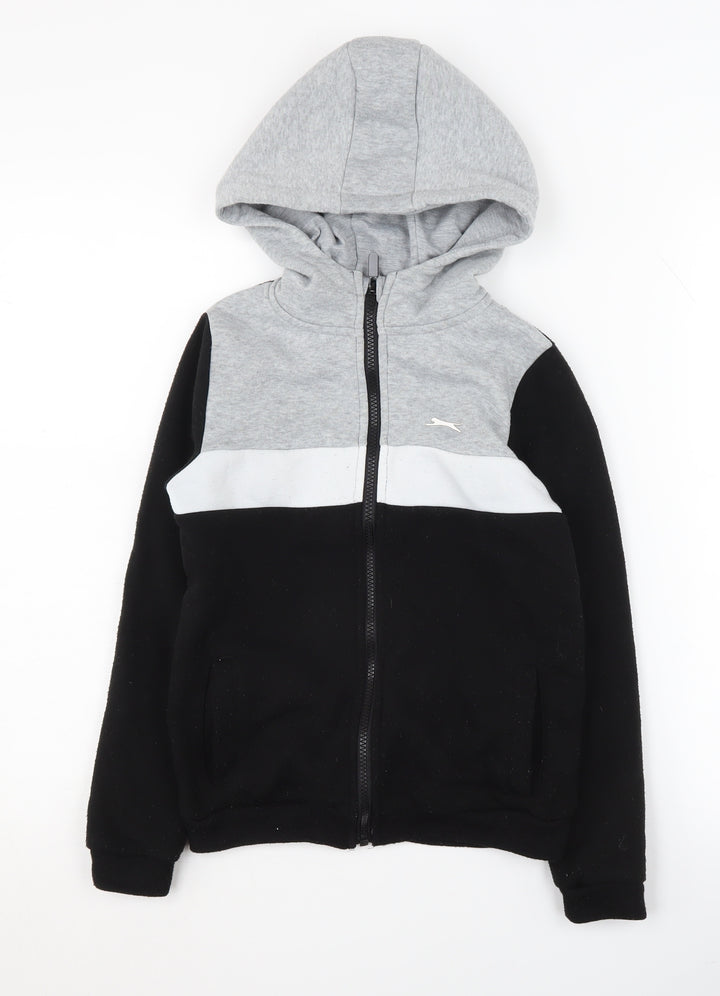 Slazenger Boys Black Grey Full Zip Hoodie, 7-8 Years