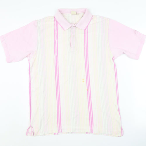 Cotton Traders Men's Pink Striped Medium Polo