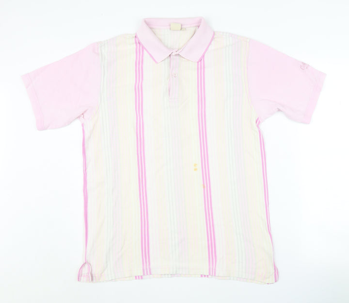 Cotton Traders Men's Pink Striped Medium Polo