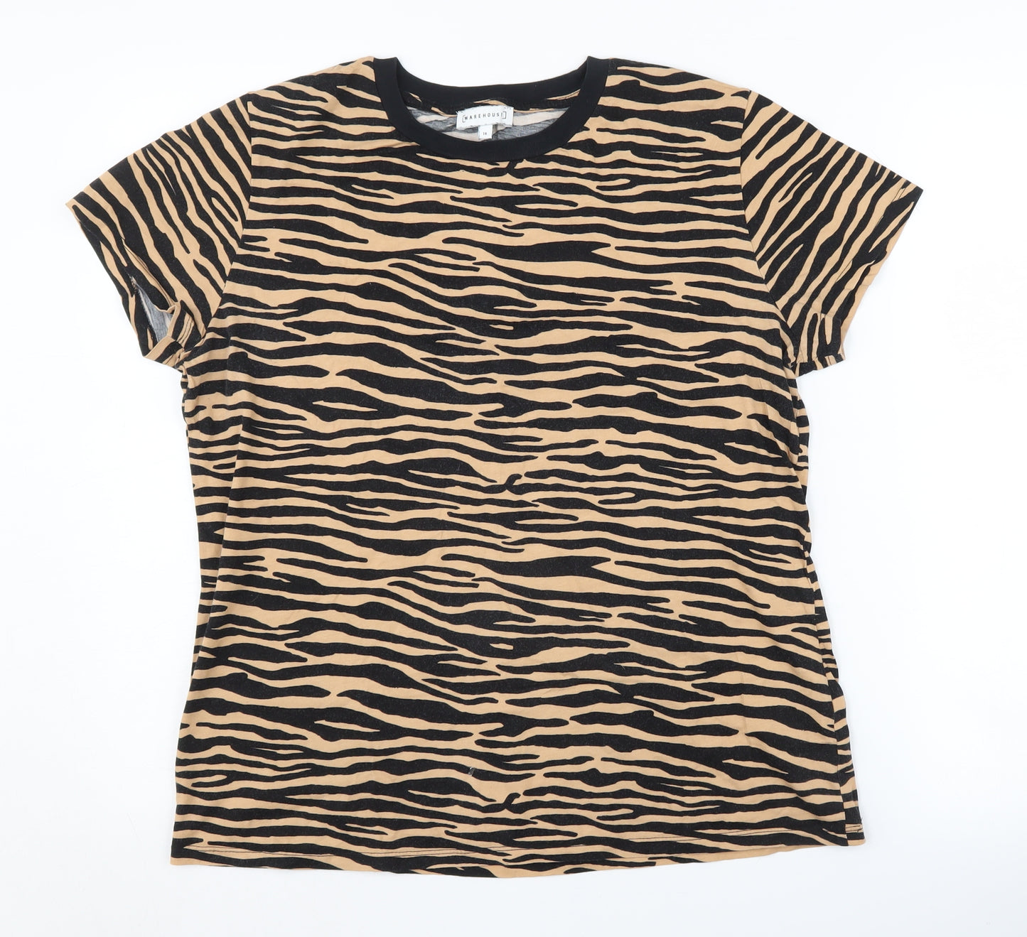 Warehouse Women’s Animal Print T-Shirt, Size 14, Cotton Crew