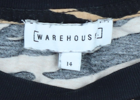 Warehouse Women’s Animal Print T-Shirt, Size 14, Cotton Crew