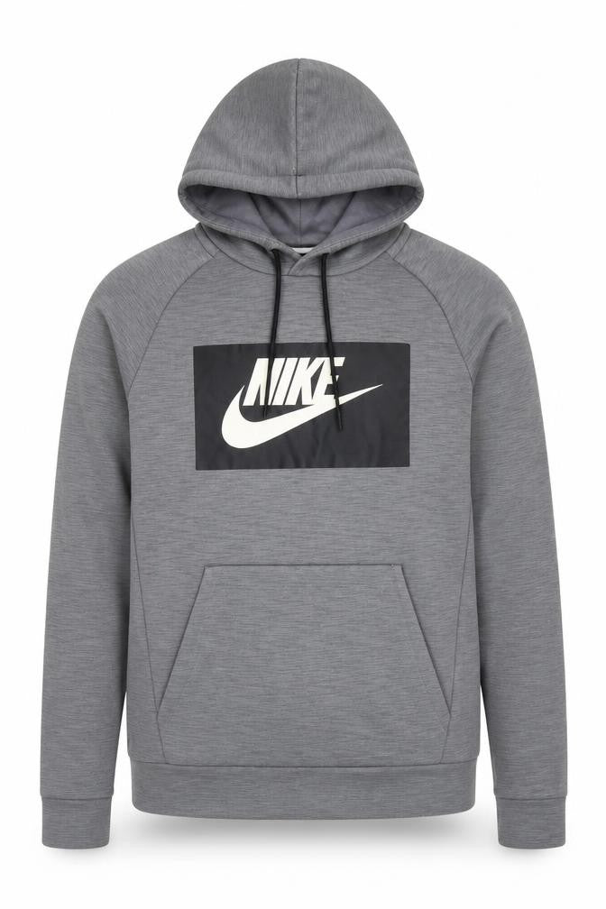 Front view of Nike unisex grey xs pullover hoodie with logo