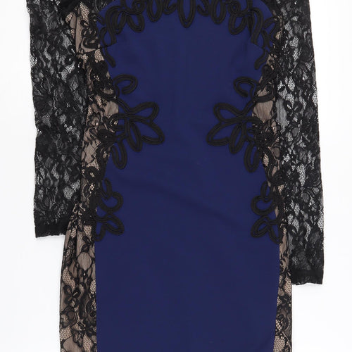 Lipsy Women's Blue Bodycon Dress Size 10 Long Sleeve
