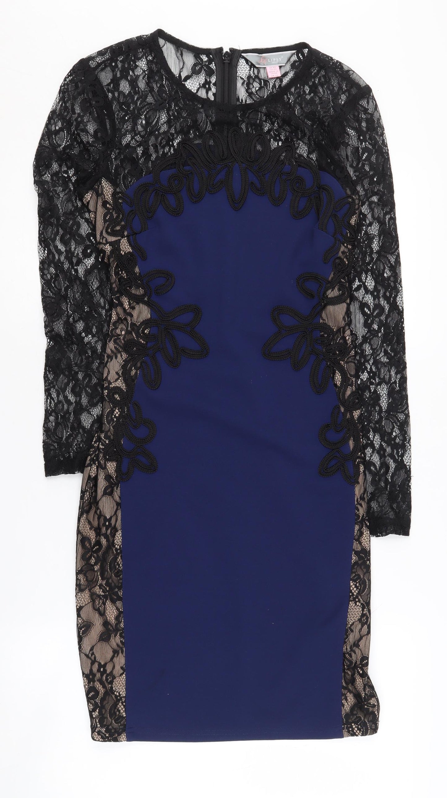 Lipsy Women's Blue Bodycon Dress Size 10 Long Sleeve