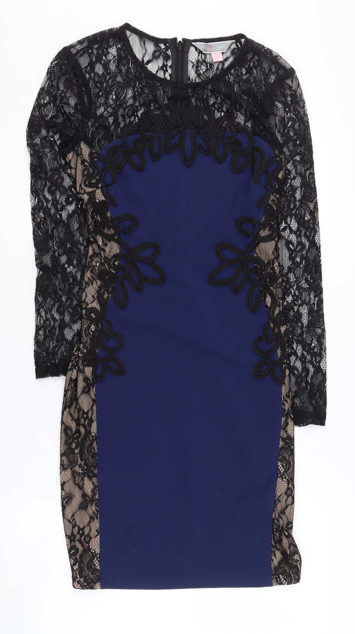Lipsy Women's Blue Bodycon Dress Size 10 Long Sleeve