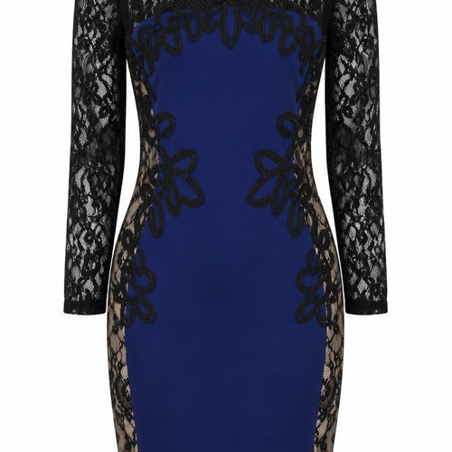 Lipsy Women's Blue Bodycon Dress Size 10 Long Sleeve