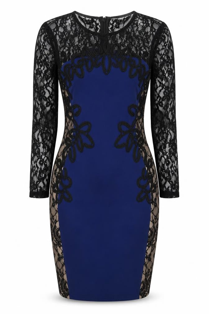 Lipsy Women's Blue Bodycon Dress Size 10 Long Sleeve